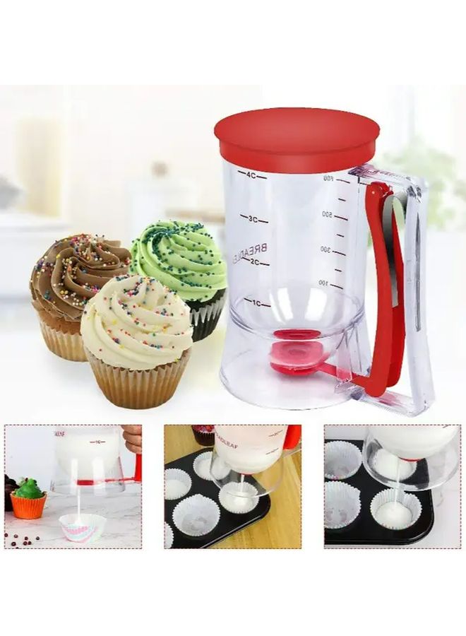 Red 4 Cup Pancake Batter Dispenser With Measurement Markings And Extrusion Handle - Image 4
